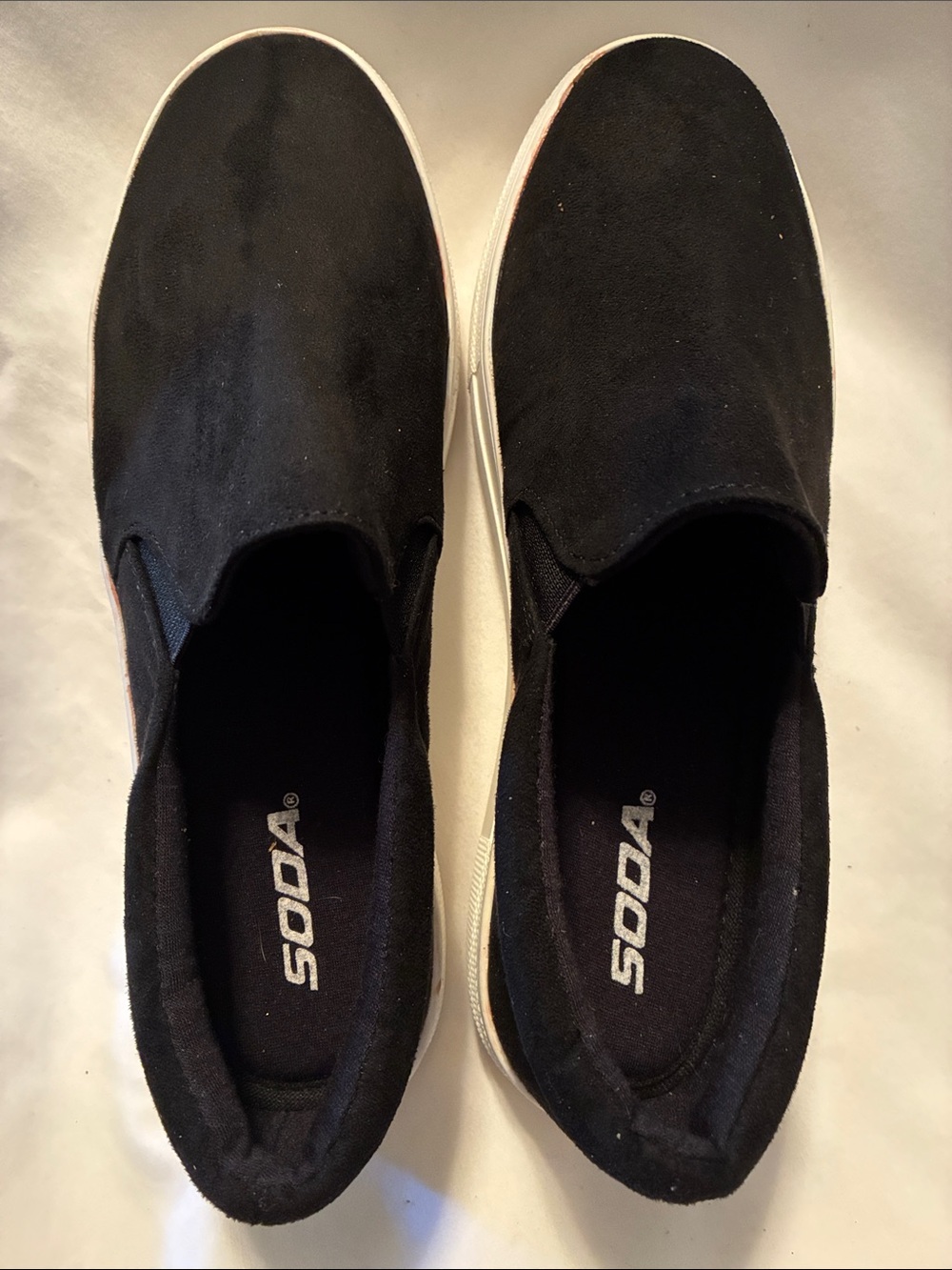 Soda Black Faux Suede Slip-On Canvas Platform Loafers with White Sole size 8